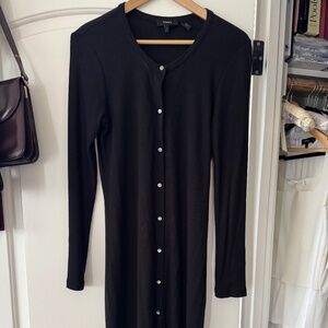 Theory Ribbed Button Up Dress in Black Size Large